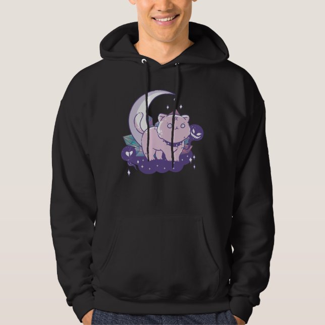 Kawaii Pastel Färg Gothic Cute Goth Cat Hoodie (Framsida)