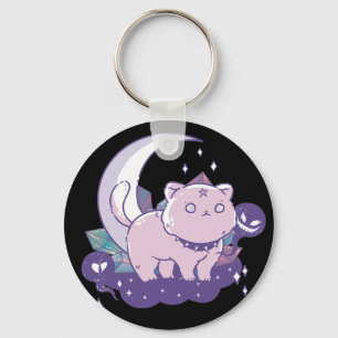 Kawaii Pastel Färg Gothic Cute Goth Cat Keychain Nyckelring