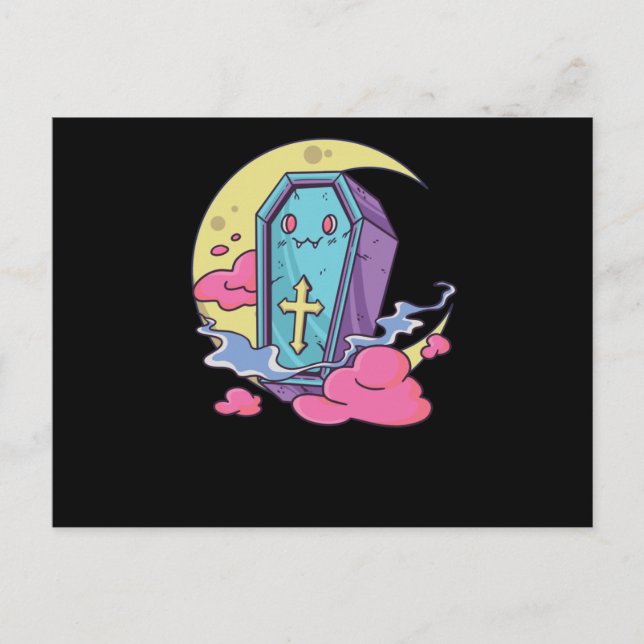 Kawaii Pastel Färg Gothic Cute Goth Coffin Vykort (Framsida)