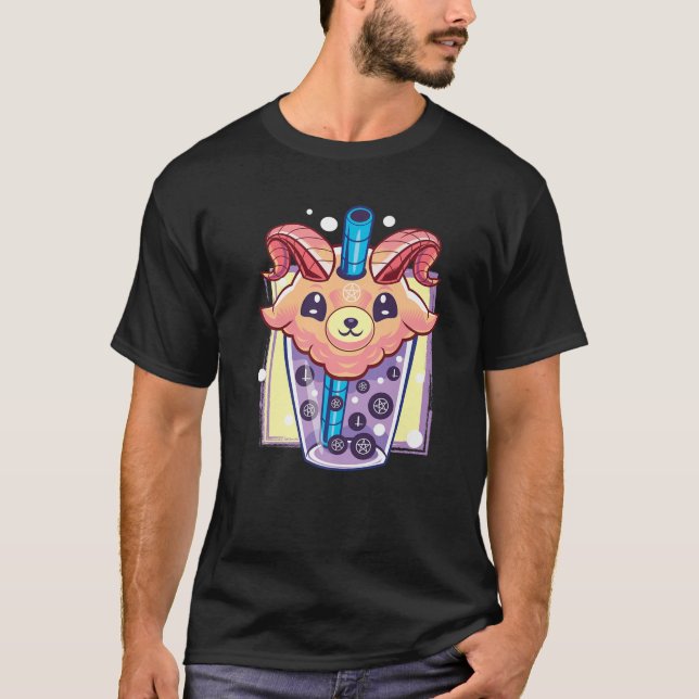 Kawaii Pastel Goth Creepy Baphomet Boba Bubble Tea T Shirt (Framsida)