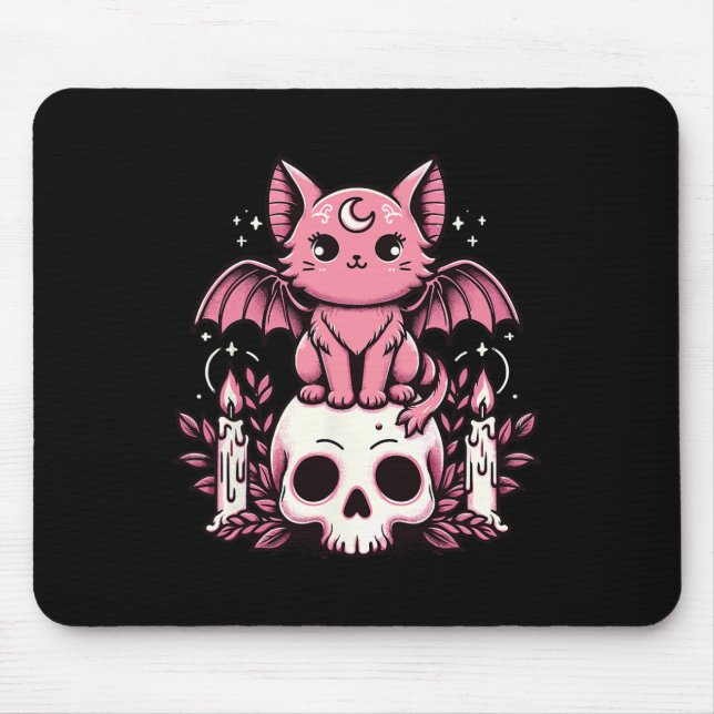 Kawaii Pastel Goth Creepy Cat Fladdermus Skeleton  Musmatta (Framsidan)