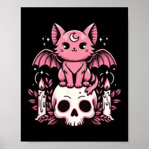 Kawaii Pastel Goth Creepy Cat Fladdermus Skeleton Poster