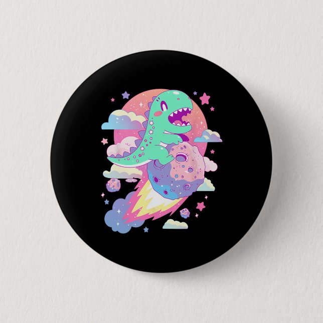 Kawaii Pastel Goth Creepy Cute Chibi Dinosaur på A Knapp (Framsida)