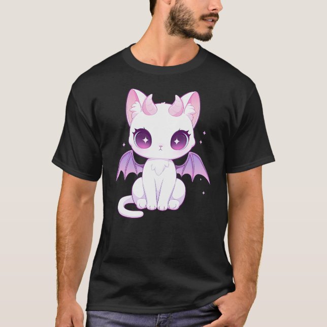 Kawaii Pastel Goth Creepy Cute Witchy Demon Winged T Shirt (Framsida)
