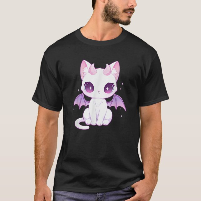 Kawaii Pastel Goth Creepy Cute Witchy Demon Winged T Shirt (Framsida)