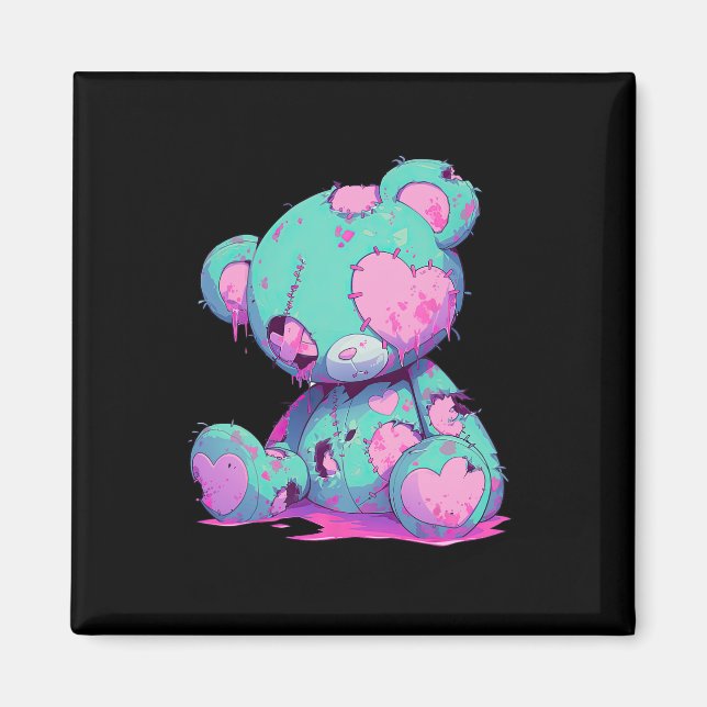 Kawaii Pastel Goth Creepy Cute Witchy Zombie Bear Magnet (Framsidan)