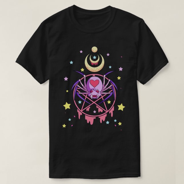 Kawaii Pastel Goth Creepy Pentacle Cute Spider Pen T Shirt (Design framsida)