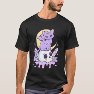 Kawaii Pastel Goth Creepy Witchy Cat and Skull T Shirt