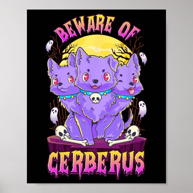 Kawaii Pastel Goth Cute Creepy 3-Headed Hund Rolig Poster (Framsidan)