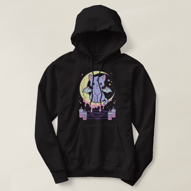 Kawaii Pastel Goth Cute Creepy Black Cat Hoodie (Design framsida)
