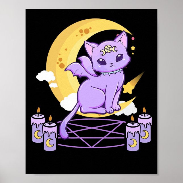 Kawaii Pastel Goth Cute Creepy Black Cat Poster (Framsidan)