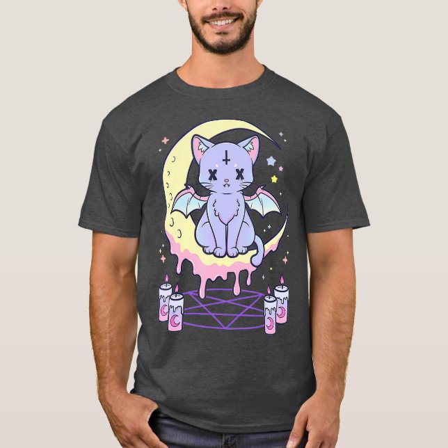 Kawaii Pastel Goth Cute Creepy Black Cat T Shirt (Framsida)
