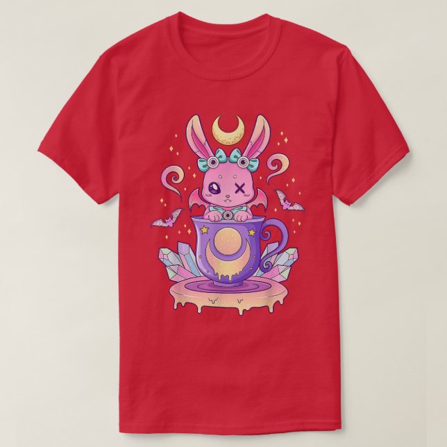 Kawaii Pastel Goth Cute Creepy Bunny i Tekopp T Shirt (Design framsida)