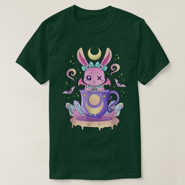 Kawaii Pastel Goth Cute Creepy Bunny In Teacup  T Shirt (Design framsida)