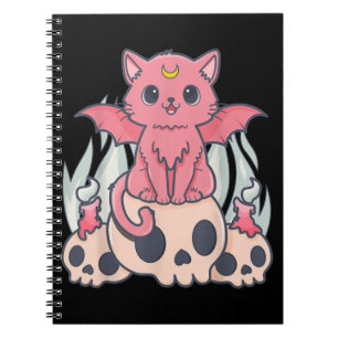 Kawaii Pastel Goth Cute Creepy Demon Cat och Skull Anteckningsbok