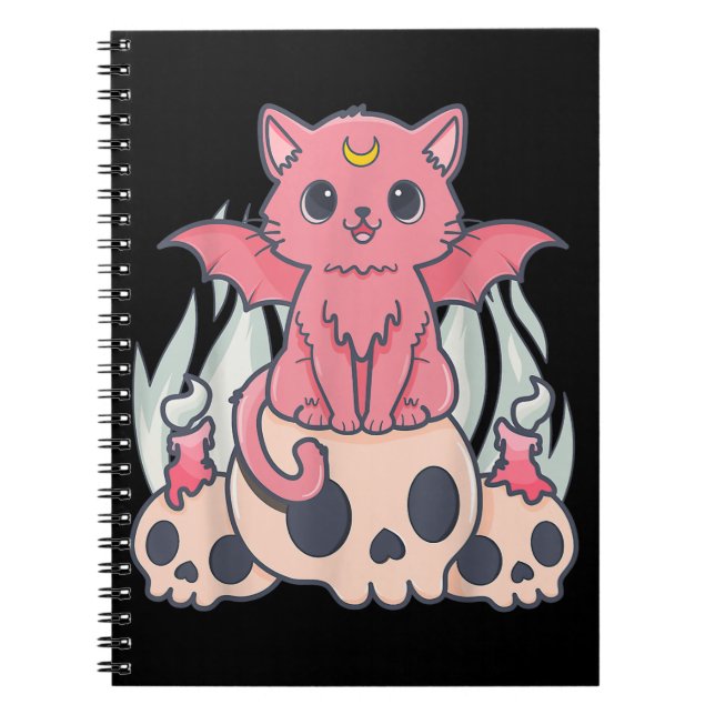 Kawaii Pastel Goth Cute Creepy Demon Cat och Skull Anteckningsbok (Framsidan)