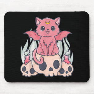 Kawaii Pastel Goth Cute Creepy Demon Cat och Skull Musmatta