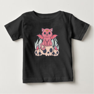 Kawaii Pastel Goth Cute Creepy Demon Cat och Skull T Shirt