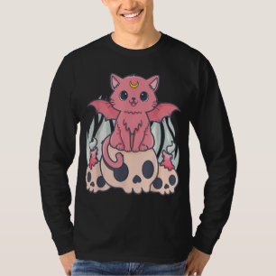 Kawaii Pastel Goth Cute Creepy Demon Cat och Skull T Shirt