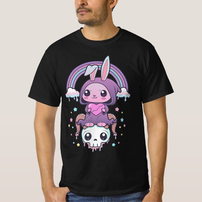 Kawaii Pastel Goth Cute Creepy Rabbit T Shirt (Framsida)