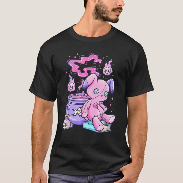 Kawaii Pastel Goth Cute Creepy Witchy Bear T Shirt (Framsida)