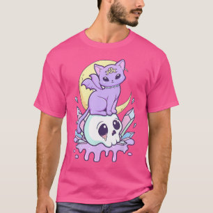 Kawaii Pastel Goth Cute Creepy Witchy Cat and Skul T Shirt