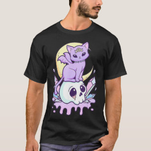 Kawaii Pastel Goth Cute Creepy Witchy Cat and Skul T Shirt