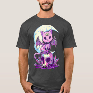 Kawaii Pastel Goth Cute Creepy Witchy Cat and T Shirt