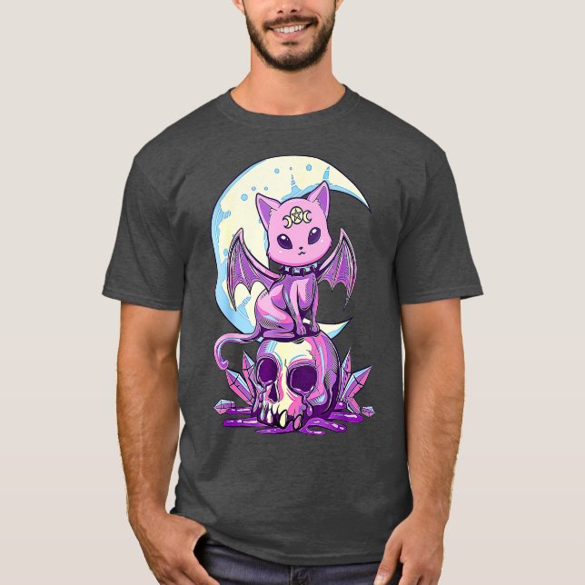 Kawaii Pastel Goth Cute Creepy Witchy Cat and T Shirt (Framsida)
