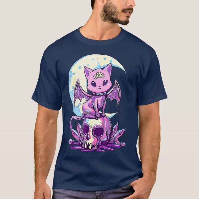 Kawaii Pastel Goth Cute Creepy Witchy Cat and T Shirt (Framsida)