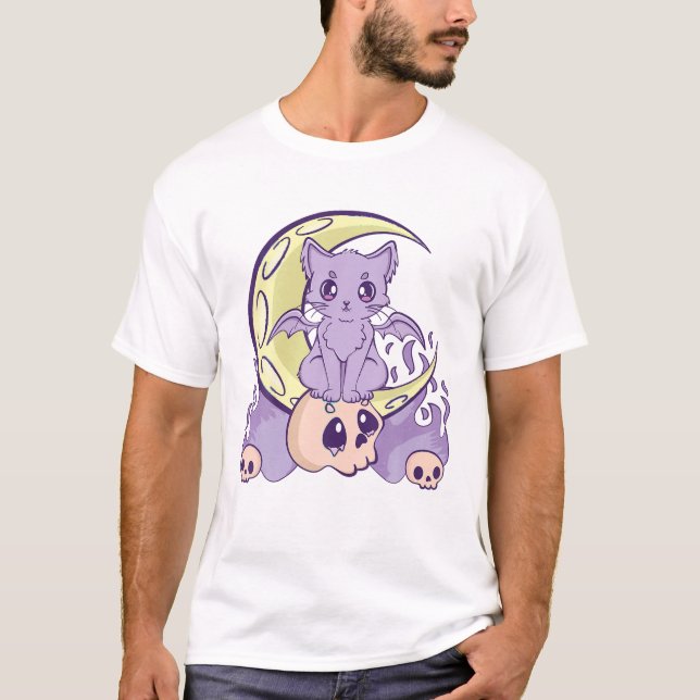 Kawaii Pastel Goth Cute Witchy Cat T Shirt (Framsida)