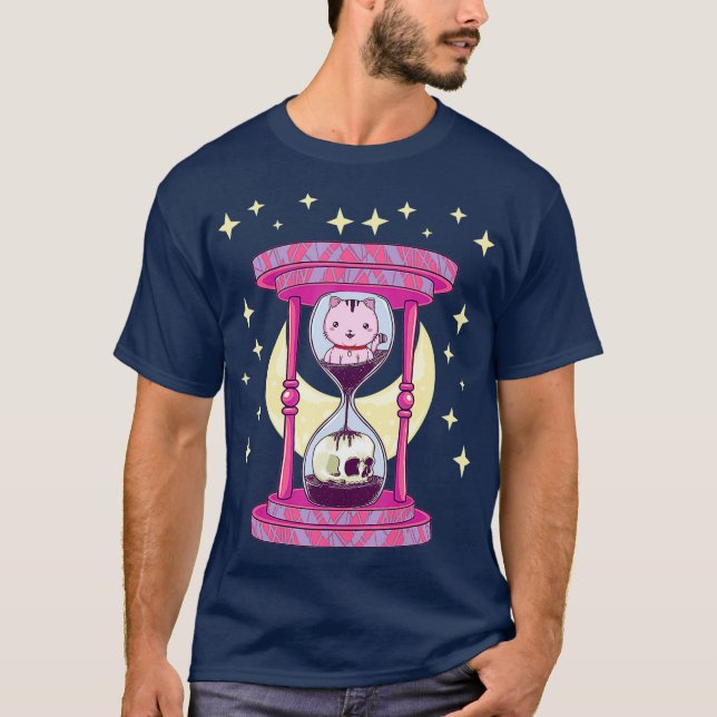 Kawaii Pastel Goth Hourglass with Cat Skull Goth T Shirt (Framsida)
