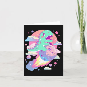 Kawaii Pastel Goth Kuslig Söt Chibi Dinosaurie På Kort