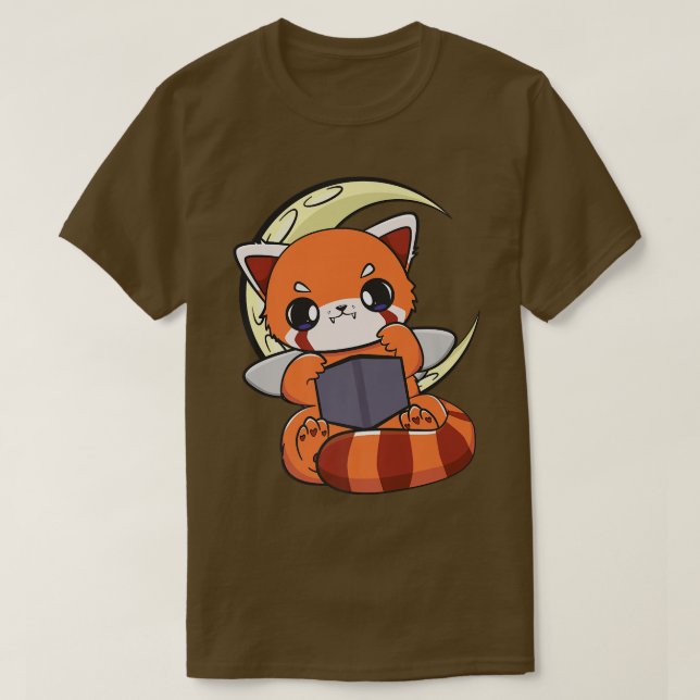 Kawaii Pastel Goth Red Panda Read Bok Älskare Anim T Shirt (Design framsida)