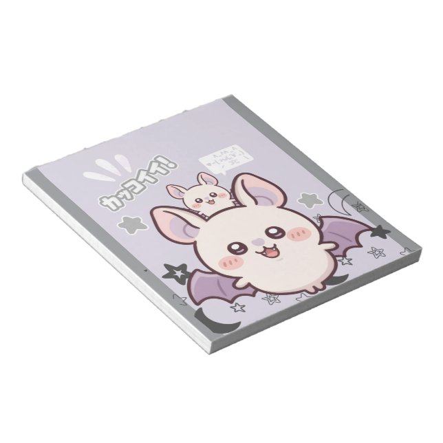 Kawaii Pastel Lavender Bat & Baby  – Cute  Anteckningsblock (Vinklad)