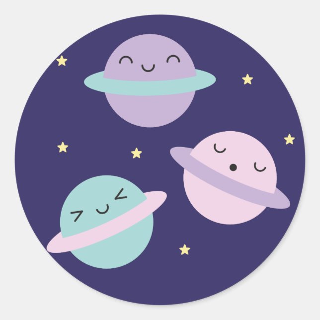 Kawaii Pastel Planets Runt Klistermärke (Framsida)