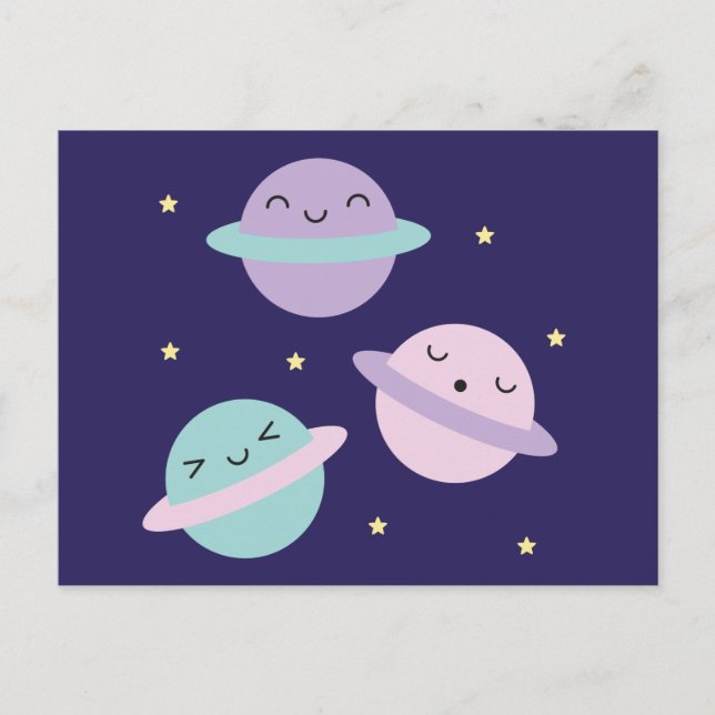 Kawaii Pastel Planets Vykort (Framsida)
