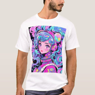 Kawaii Pastel Rosa and Blue Space Anime Girl T Shirt