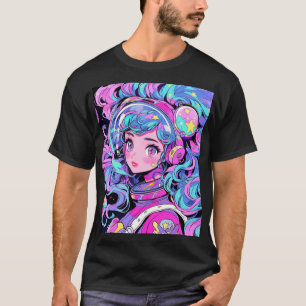 Kawaii Pastel Rosa and Blue Space Anime Girl T Shirt