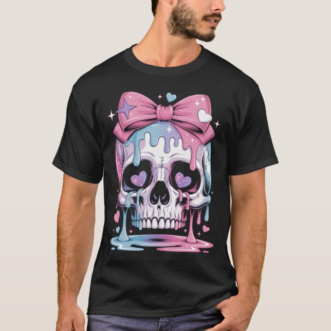 Kawaii Pastel Rosa Skull T Shirt (Framsida)