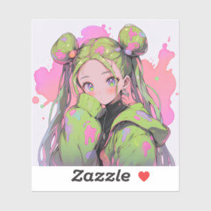 Kawaii Pastel Splatter Anime Girl Klistermärken