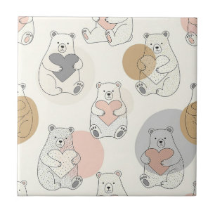 Kawaii Pastell Björn Hjärtmönster Kakelplatta