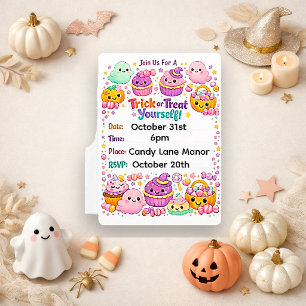 Kawaii Pastell Chibi Spök Halloween Inbjudningar