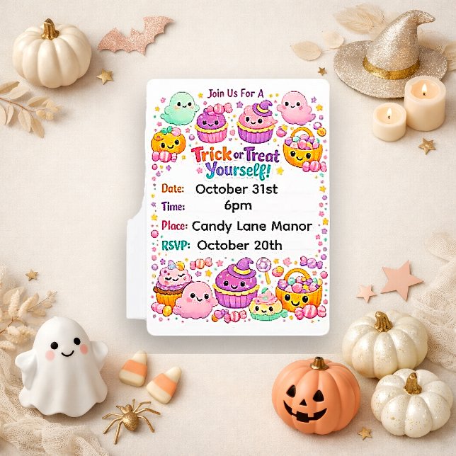 Kawaii Pastell Chibi Spök Halloween Inbjudningar (Skapare uppladdad)