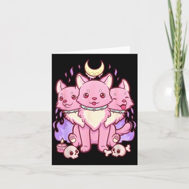 Kawaii Pastell Goth Söt Y 3 Huvuden Hund Kort (Framsida)