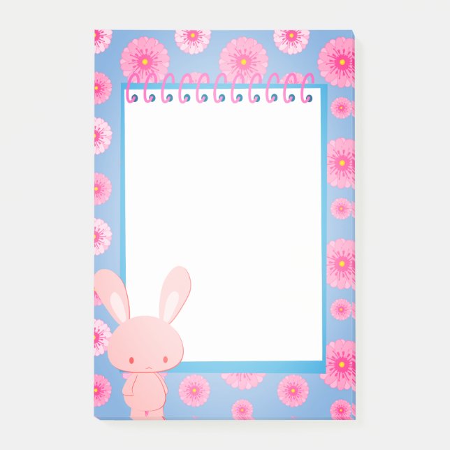 Kawaii pastell Kanin Blommig Memo Post-it Block (Framsida)
