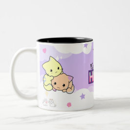 Kawaii Pastell Katt Gåva | Tjejaktig Katt Gåva Två-Tonad Mugg
