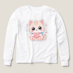 Kawaii Pastell Katt Hjärta Söt Flickor T-Shirt