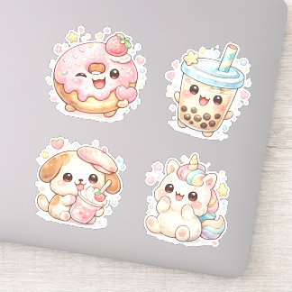 Kawaii Pastell Mat & Enhörning Anime Klistermärken