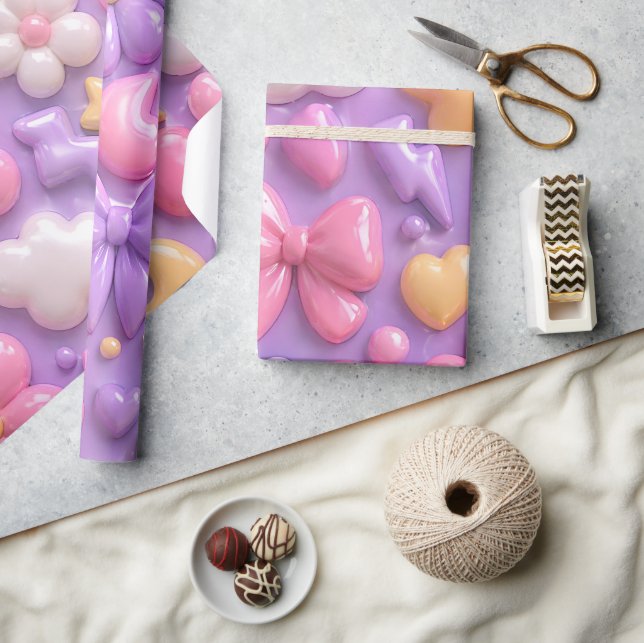 Kawaii Pastellbågar & Hjärtan Sömlöst Mönster Presentpapper (Hantverk)